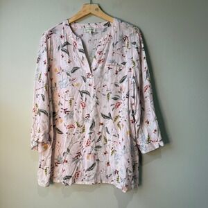 Lucy & Laurel Floral Print 3/4 Sleeve Blouse Top Pink Women's 1X